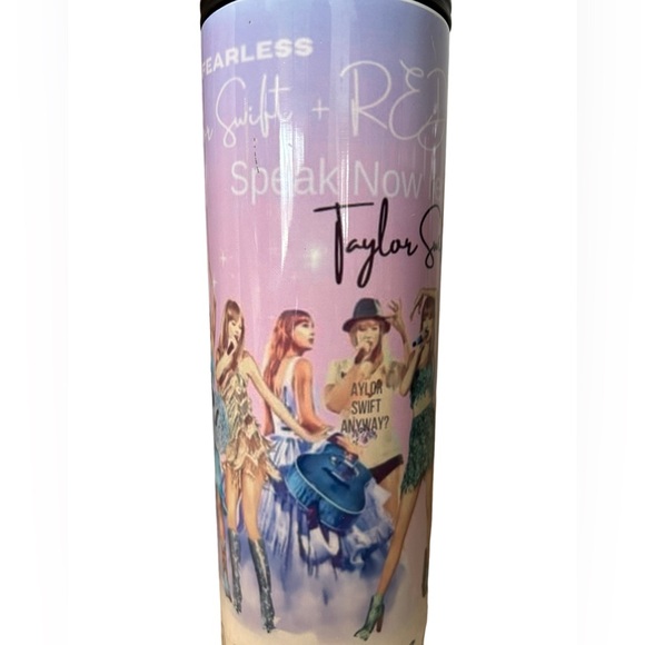 Taylor Swift Pink Lavender Gradient Fan Tumbler with Multicolored Tour Images - Picture 2 of 8